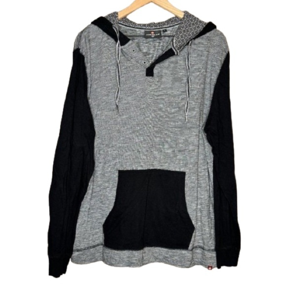 Men's L Airwalk Hooded Tee Gray Black Striped Long Sleeve Pockets